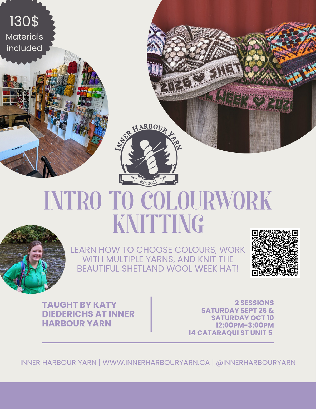 Class: Introduction to Colourwork Knitting with Katy Diederichs (Sat Sept 26 + Oct 10 12pm-3pm)